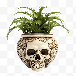 骷髅盆主题中带有植物的边框装饰