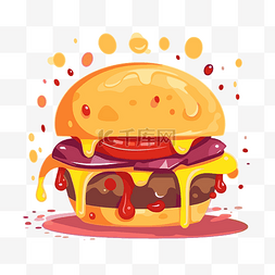 汉堡剪贴画卡通汉堡配奶酪和酱汁