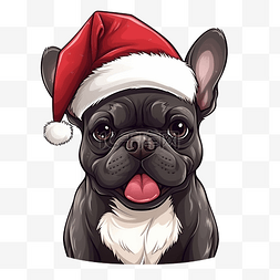 圣诞宠物犬图片_法国斗牛犬戴着圣诞帽卡通人物