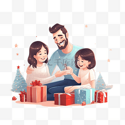 打开礼盒图片_幸福的家庭在家里的圣诞树附近打