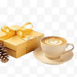 咖啡包装纸图片_圣诞组合物，配有黄杯卡布奇诺和