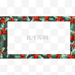 植物雪花图片_圣诞节冬季植物边框横图可爱红果