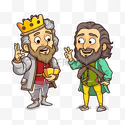 卡通莎士比亚图片_卡通人物风格的两位国王 向量