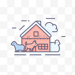 简单的房子和山羊在线图标一侧 