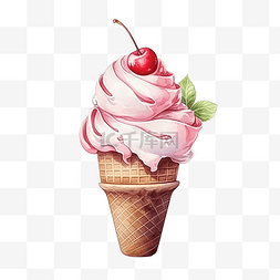 水彩咖啡店图片_水彩甜点甜蜜剪贴画元素可爱冰淇