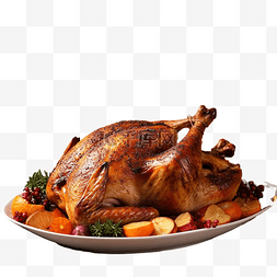 自明亮图片_烤鸡感恩节餐桌配有火鸡，装饰着