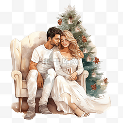 浪漫屋图片_圣诞树附近的一对夫妇，一位穿着