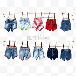 迷你牛仔裤短裤晾衣绳线服装收藏