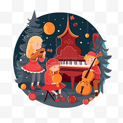 圣诞音乐会图片_平面圣诞贺卡与钢琴和儿童剪贴画