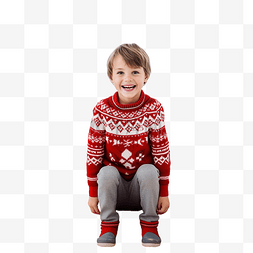 穿着红色圣诞毛衣的小孩在圣诞屋