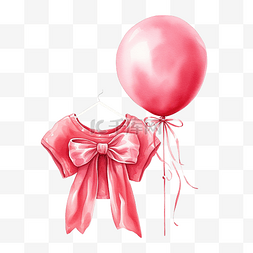 红色派对气球图片_红色粉色气球水彩画，带长袍和丝