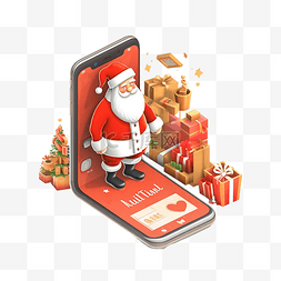 销售电话图片_平面 3D 等距圣诞老人，里面有智