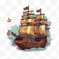 卡通海盗船漂浮在天空剪贴画 向