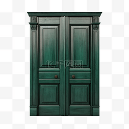 门白色的窗图片_孤立的绿色木门