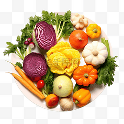 花园里成熟的蔬菜放在白盘子上