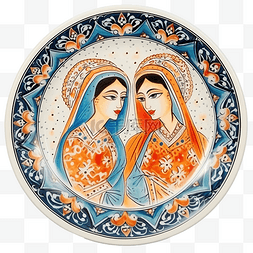 蝴蝶晶瓷画图片_东方陶瓷板的顶视图，描绘了乌兹