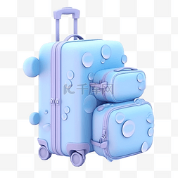 蓝色手提箱旅行行李带白帽 3D 插