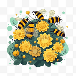 蜜蜂和花图片_授粉剪贴画蜜蜂和雏菊矢量插画卡