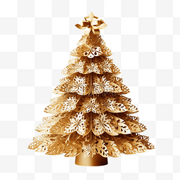 由金纸雪花制成的圣诞树 3d 插图