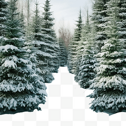 白色的圣诞树图片_云杉林中，绿色蓬松的圣诞树树枝