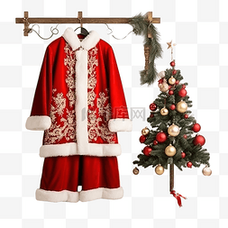 正宗的圣诞老人服装挂在圣诞节装