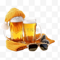 发光鹿角图片_PNG啤酒杯与圣诞配件