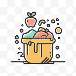 黄色桶，上面有苹果和水果 向量