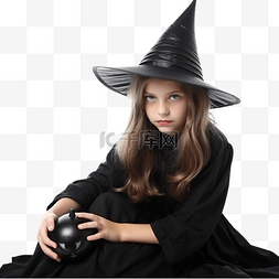 万圣节女巫年轻女孩巫术穿着黑色