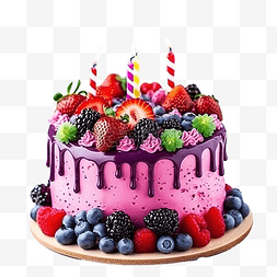 生日蛋糕樱桃图片_色彩缤纷的生日蛋糕，装饰着融化
