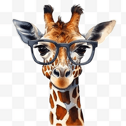 书呆子眼镜图片_可爱水彩书呆子野生长颈鹿动物戴