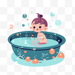 卡通气泡浴缸图片_洗澡剪贴画女孩在浴缸里游泳有气