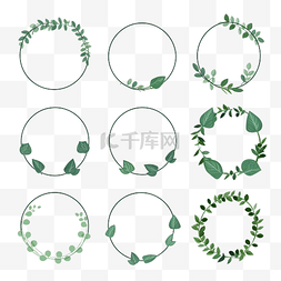 花圆的形状图片_用植物叶子或小心形装饰的一组框