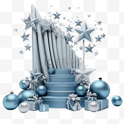 银星三角图片_带锥形圣诞树和飞星和球的蓝银领
