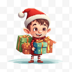 忙碌的圣诞老人图片_可爱忙碌的圣诞精灵携带着给孩子