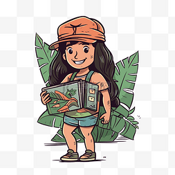 亚马逊剪贴画卡通女孩在丛林中拿