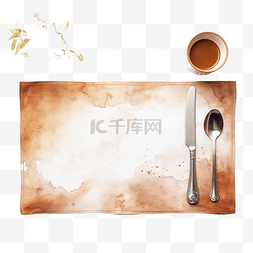 亚麻餐垫图片_水彩棕色餐垫