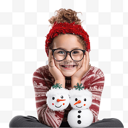 一个戴着滑稽圣诞眼镜和雪人的小