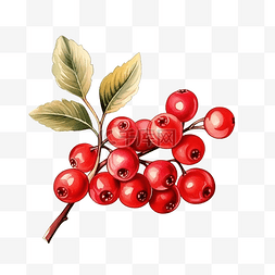 分支手绘图片_红色浆果的分支水彩风格装饰元素