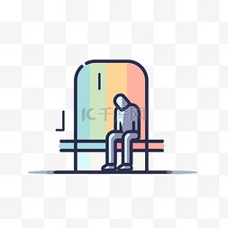 一个男人坐在长凳上的插图 向量
