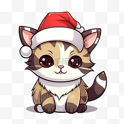 插图人物图片_猫性格小猫印花布圣诞圣诞老人帽