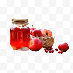 枫叶落图片_秋季户外木桌上的苹果酱和水果