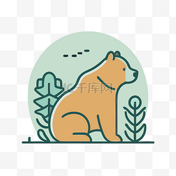 棕熊坐在绿树成荫的绿色环境中免