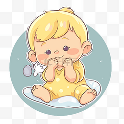 可爱的睡衣图片_卡通可爱困的孩子穿着黄色睡衣 