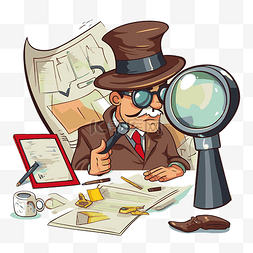 桌子上图片_证据剪贴画卡通形象：一名侦探的