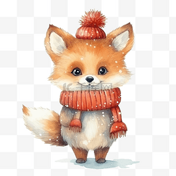圣诞节可爱的狐狸与水彩插图