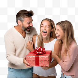 给妈妈的惊喜图片_快乐的父母用圣诞礼物给女儿一个
