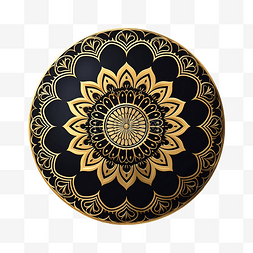 豪华曼陀罗装饰黑色和金色圆形边