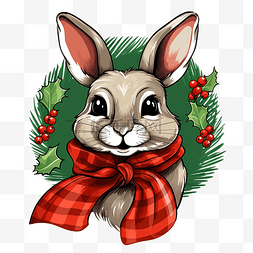 经典圣诞颜色红色和绿色的圣诞兔