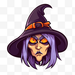 女巫脸剪贴画一个戴着女巫帽子紫