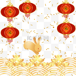 春节中国新年卡通灯笼祥云卡通兔